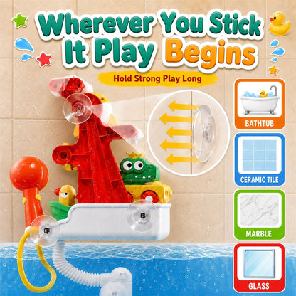 Baby Bath Toys for Kids, Bathtub Toy for Toddler, Baby Bath Shower Head, Rocket Whistle, Cute Car and Little Yacht 4-in-1 Multifunctional Interactive Water Play Kit for Kid Todders.