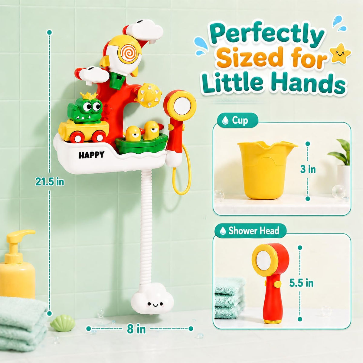Baby Bath Toys for Kids, Bathtub Toy for Toddler, Baby Bath Shower Head, Rocket Whistle, Cute Car and Little Yacht 4-in-1 Multifunctional Interactive Water Play Kit for Kid Todders.