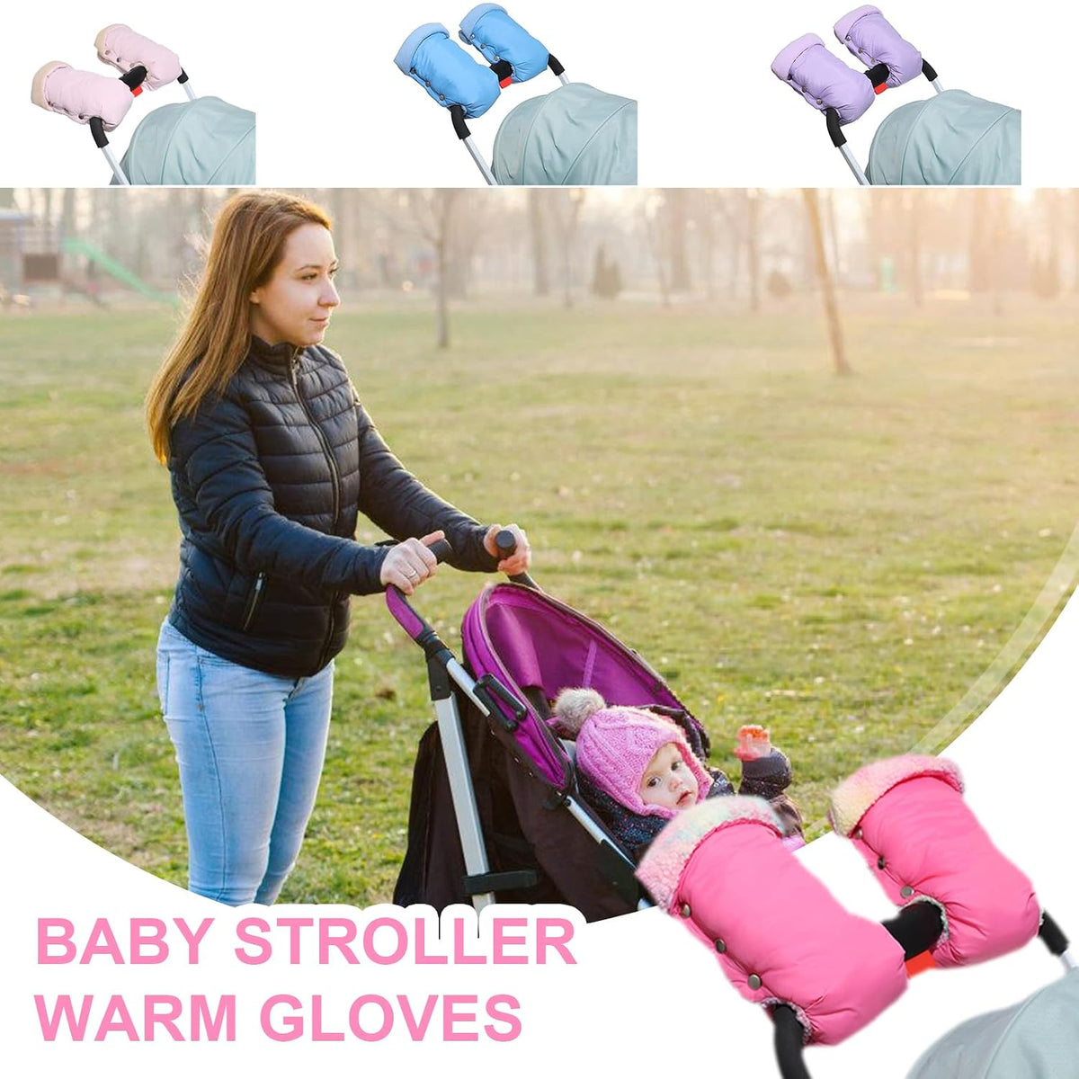 Baby Strollers Gloves Proetctive Plush Lined Hand Protections Mittens for Parents Winter Essential Strollers Accessories