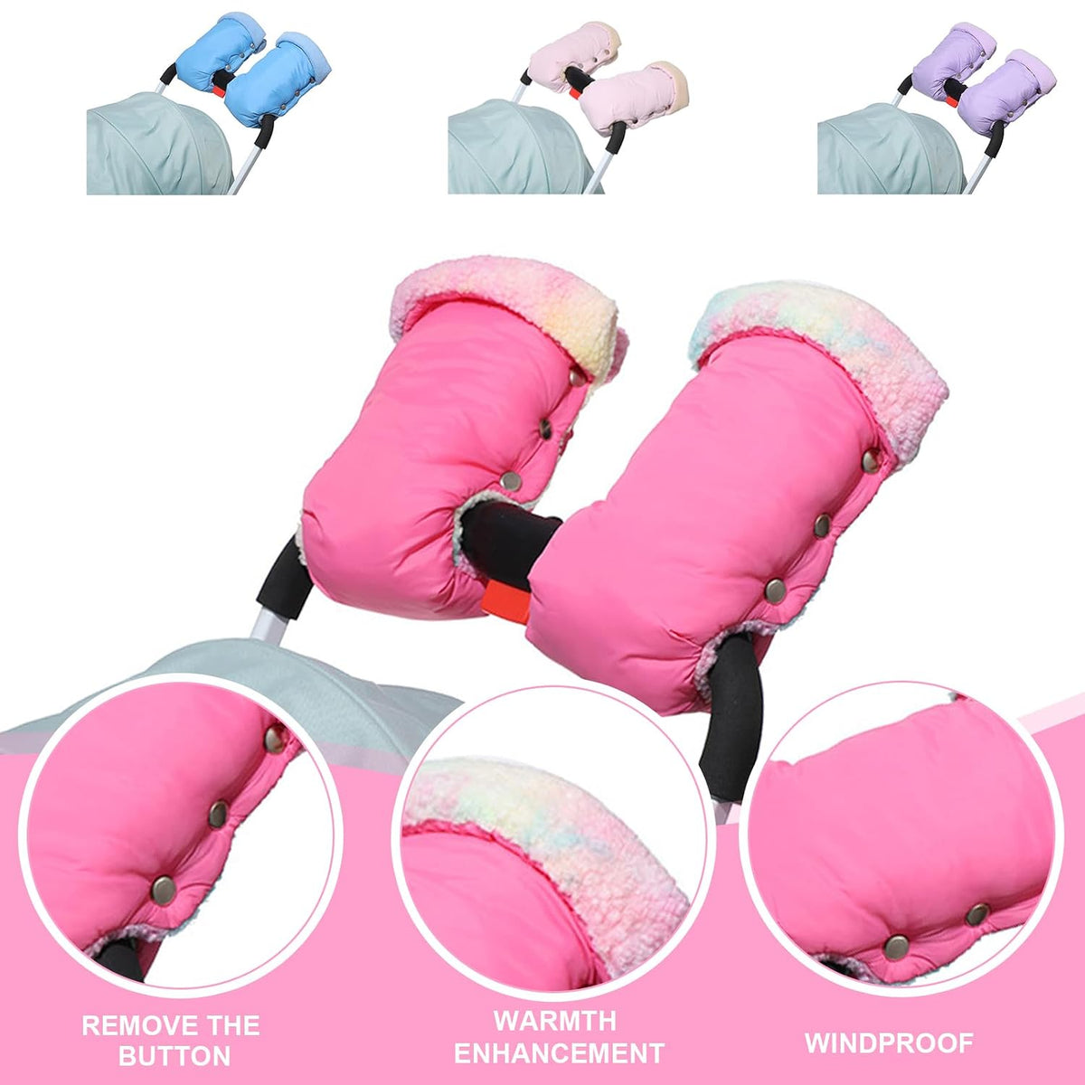Baby Strollers Gloves Proetctive Plush Lined Hand Protections Mittens for Parents Winter Essential Strollers Accessories