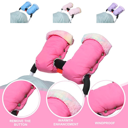 Baby Strollers Gloves Proetctive Plush Lined Hand Protections Mittens for Parents Winter Essential Strollers Accessories