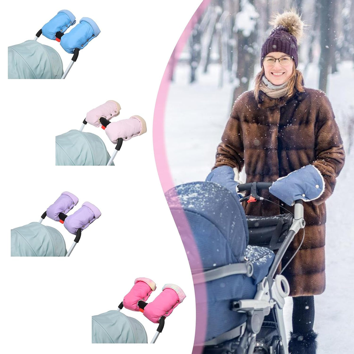 Baby Strollers Gloves Proetctive Plush Lined Hand Protections Mittens for Parents Winter Essential Strollers Accessories