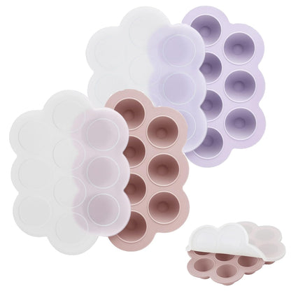 2 Pack Cloud Silicone Baby Food Freezer Tray with Lids, 1oz Measurement Markings for Precise Portioning, BPA Free Storage Containers for Homemade Purees, Breast Milk & Snacks (Pink/Purple)