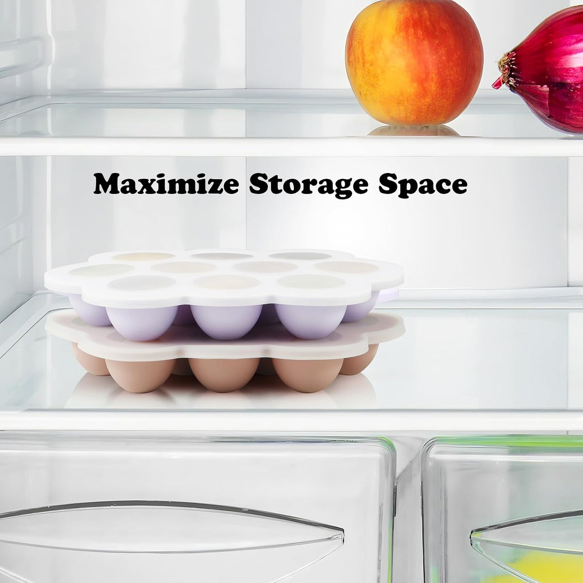 2 Pack Cloud Silicone Baby Food Freezer Tray with Lids, 1oz Measurement Markings for Precise Portioning, BPA Free Storage Containers for Homemade Purees, Breast Milk & Snacks (Pink/Purple)
