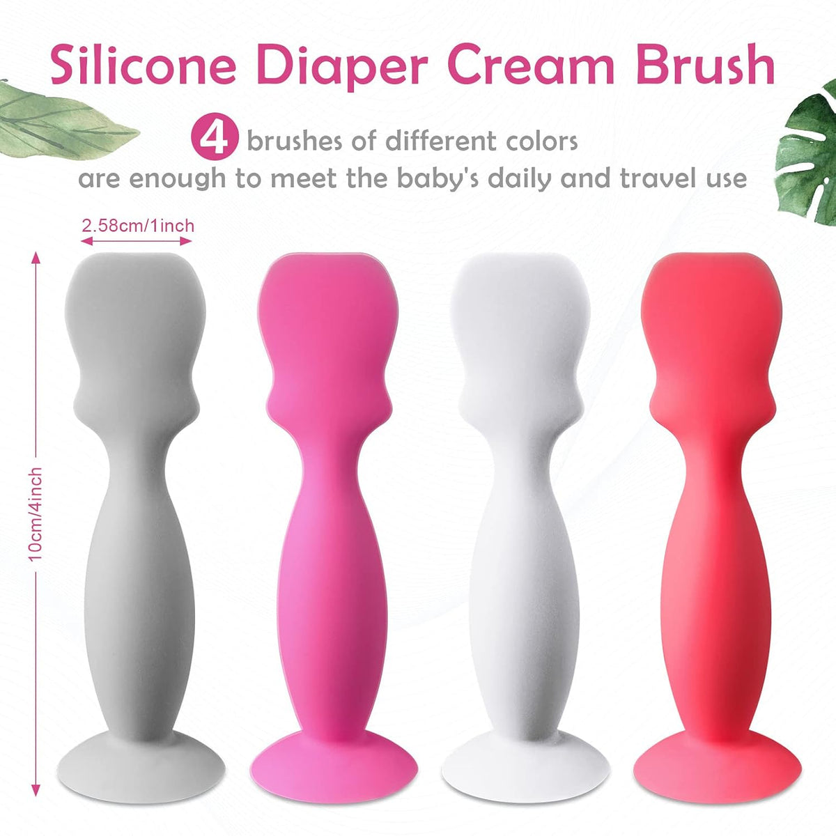 4 Pack Baby Diaper Cream Applicator Spatula Baby Butt Paste Spatula Soft Flexible Silicone Diaper Rash Cream Brush Babys Brush for Boys and Girls(Gray, Rose Red, White, Red)