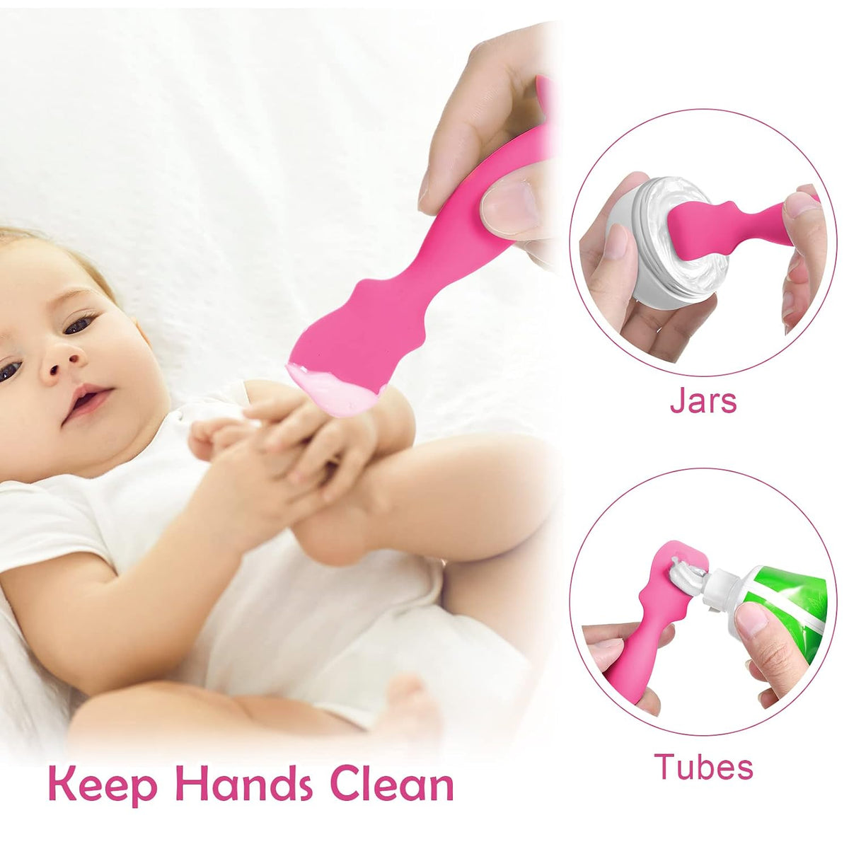 4 Pack Baby Diaper Cream Applicator Spatula Baby Butt Paste Spatula Soft Flexible Silicone Diaper Rash Cream Brush Babys Brush for Boys and Girls(Gray, Rose Red, White, Red)
