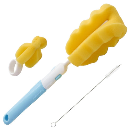 Triple Baby Bottle Cleaner Brush Set - Includes Baby Bottle Brush Cleaner, Nipple Brush & Straw Cleaning Brush - Eco-Conscious Plastic Handle with Non-Slip Grip, Replaceable Sponges - Blue