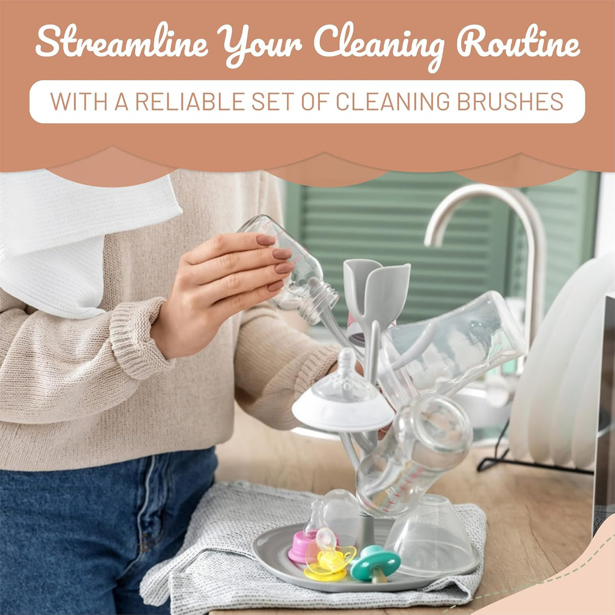 Triple Baby Bottle Cleaner Brush Set - Includes Baby Bottle Brush Cleaner, Nipple Brush & Straw Cleaning Brush - Eco-Conscious Plastic Handle with Non-Slip Grip, Replaceable Sponges - Blue
