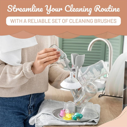Triple Baby Bottle Cleaner Brush Set - Includes Baby Bottle Brush Cleaner, Nipple Brush & Straw Cleaning Brush - Eco-Conscious Plastic Handle with Non-Slip Grip, Replaceable Sponges - Blue