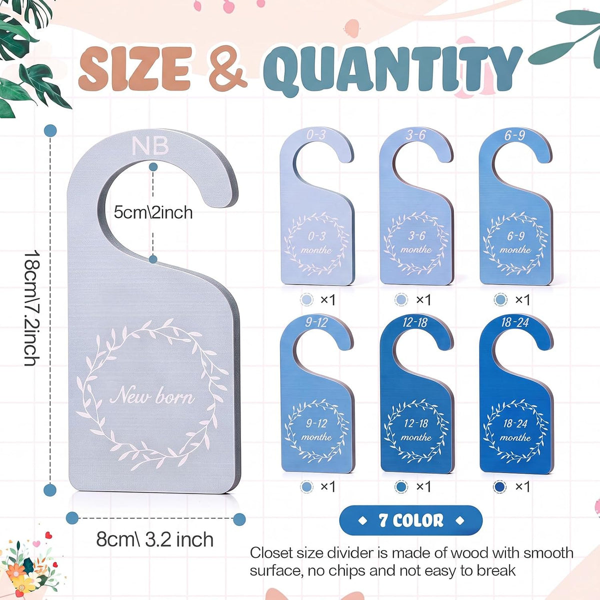7 Pieces Wooden Baby Closet Dividers Boy Girl, Grid, Lattice