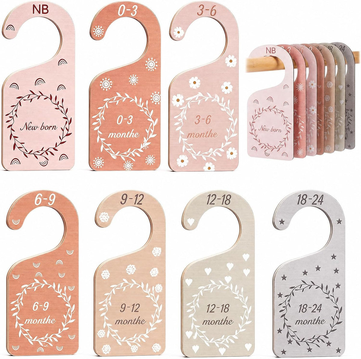 7 Pieces Wooden Baby Closet Dividers Boy Girl, Grid, Lattice