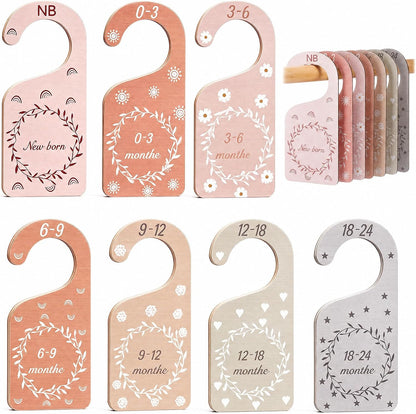 7 Pieces Wooden Baby Closet Dividers Boy Girl, Grid, Lattice