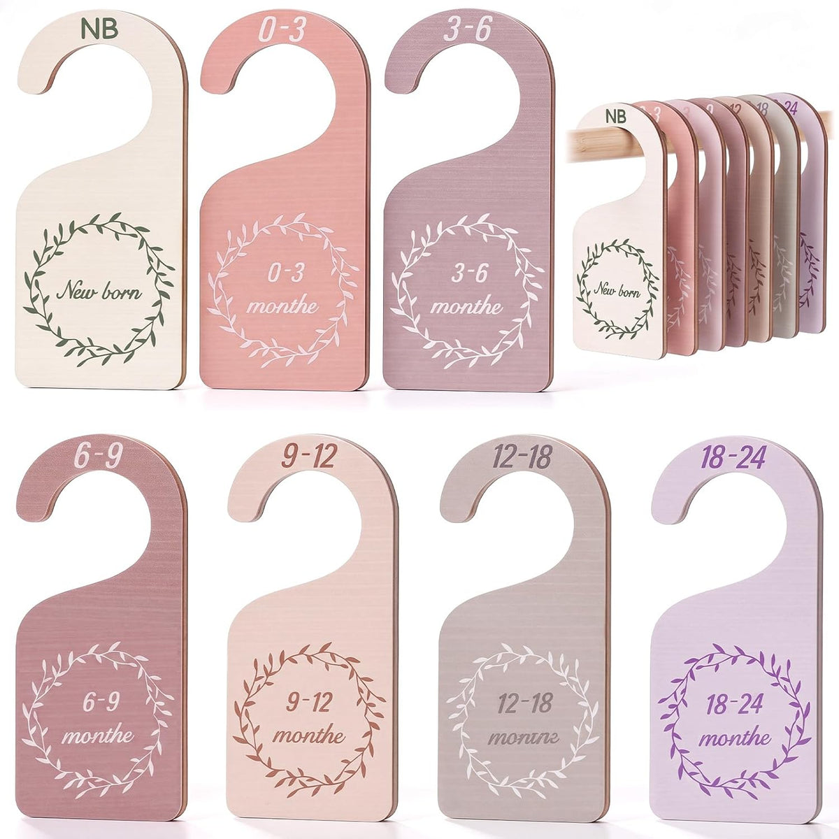 7 Pieces Wooden Baby Closet Dividers Boy Girl, Grid, Lattice