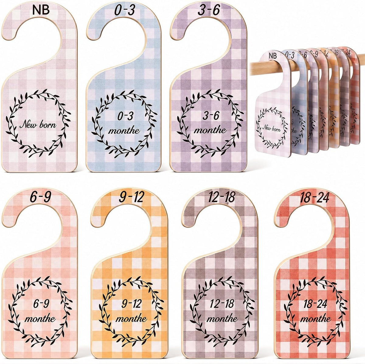 7 Pieces Wooden Baby Closet Dividers Boy Girl, Grid, Lattice