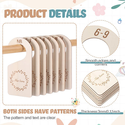 7 Pieces Wooden Baby Closet Dividers Boy Girl, Grid, Lattice