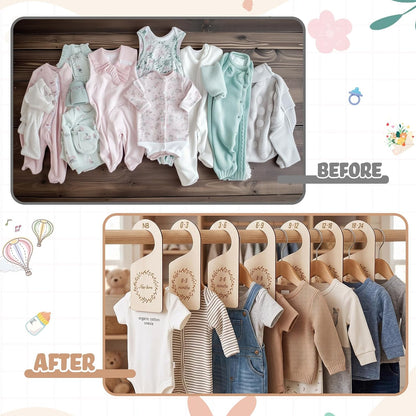 7 Pieces Wooden Baby Closet Dividers Boy Girl, Grid, Lattice