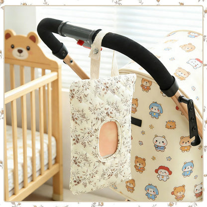 Baby Wipe Holder, Floral Quilted Dispenser Pouch Portable Mommy Bag for Travel Stroller Daily Casual (Beige)