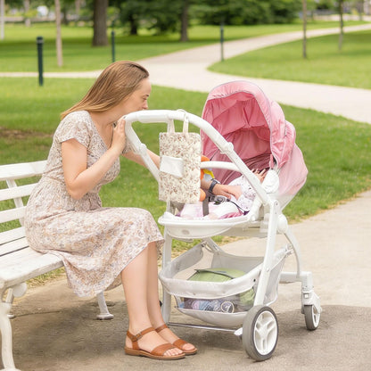 Baby Wipe Holder, Floral Quilted Dispenser Pouch Portable Mommy Bag for Travel Stroller Daily Casual (Beige)