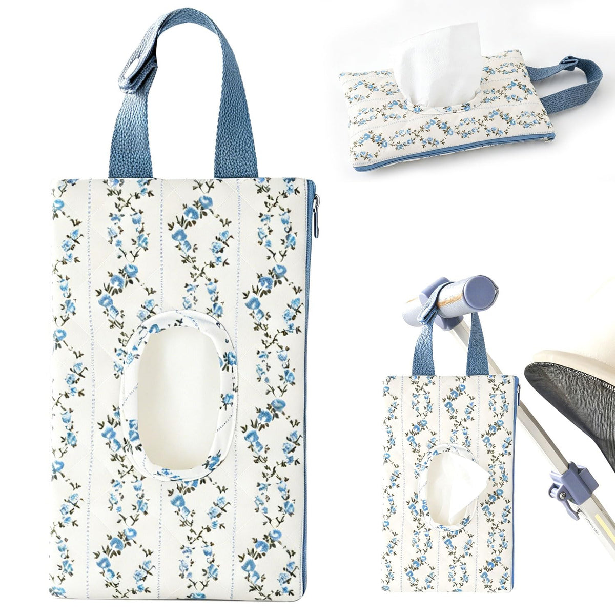 Baby Wipe Holder, Floral Quilted Dispenser Pouch Portable Mommy Bag for Travel Stroller Daily Casual (Beige)