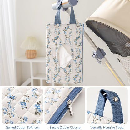 Baby Wipe Holder, Floral Quilted Dispenser Pouch Portable Mommy Bag for Travel Stroller Daily Casual (Beige)