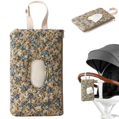 Baby Wipe Holder, Floral Quilted Dispenser Pouch Portable Mommy Bag for Travel Stroller Daily Casual (Beige)