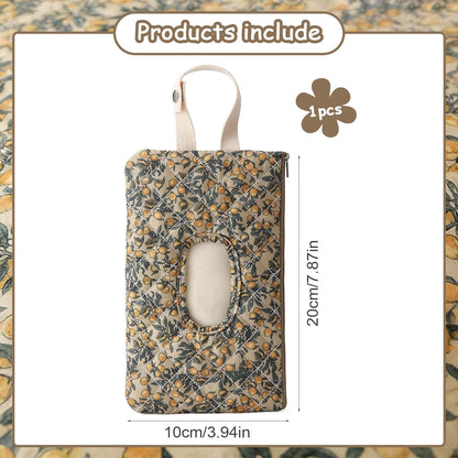 Baby Wipe Holder, Floral Quilted Dispenser Pouch Portable Mommy Bag for Travel Stroller Daily Casual (Beige)