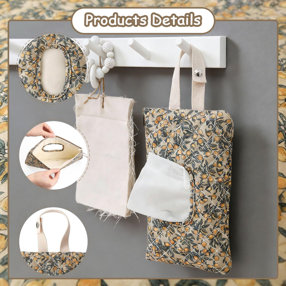 Baby Wipe Holder, Floral Quilted Dispenser Pouch Portable Mommy Bag for Travel Stroller Daily Casual (Beige)