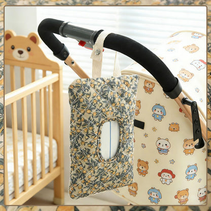 Baby Wipe Holder, Floral Quilted Dispenser Pouch Portable Mommy Bag for Travel Stroller Daily Casual (Beige)