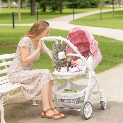 Baby Wipe Holder, Floral Quilted Dispenser Pouch Portable Mommy Bag for Travel Stroller Daily Casual (Beige)