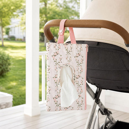 Baby Wipe Holder, Floral Quilted Dispenser Pouch Portable Mommy Bag for Travel Stroller Daily Casual (Beige)
