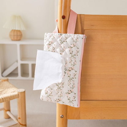 Baby Wipe Holder, Floral Quilted Dispenser Pouch Portable Mommy Bag for Travel Stroller Daily Casual (Beige)