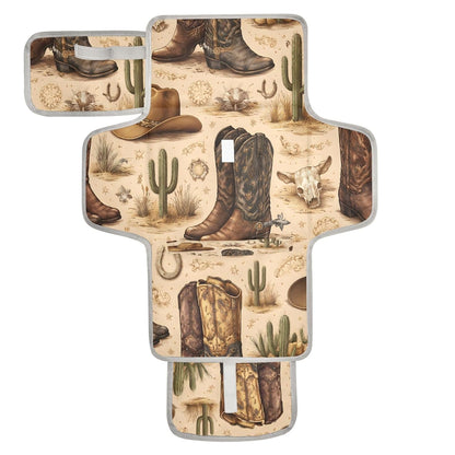 Cowboy Boots Western Desert Portable Diaper Changing Pad, Waterproof Baby Changing Mat with Storage Pocket & Built-in Pillow, Foldable Travel Pad, Newborn Gift Set for Boy Girl