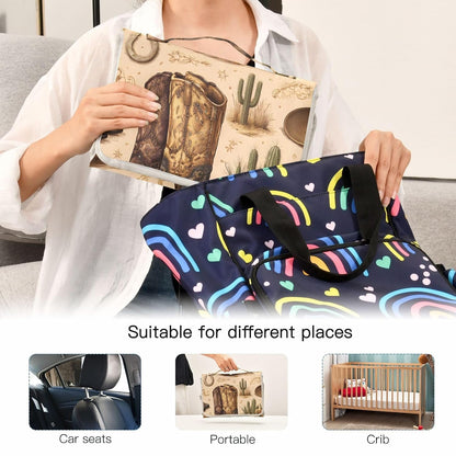 Cowboy Boots Western Desert Portable Diaper Changing Pad, Waterproof Baby Changing Mat with Storage Pocket & Built-in Pillow, Foldable Travel Pad, Newborn Gift Set for Boy Girl