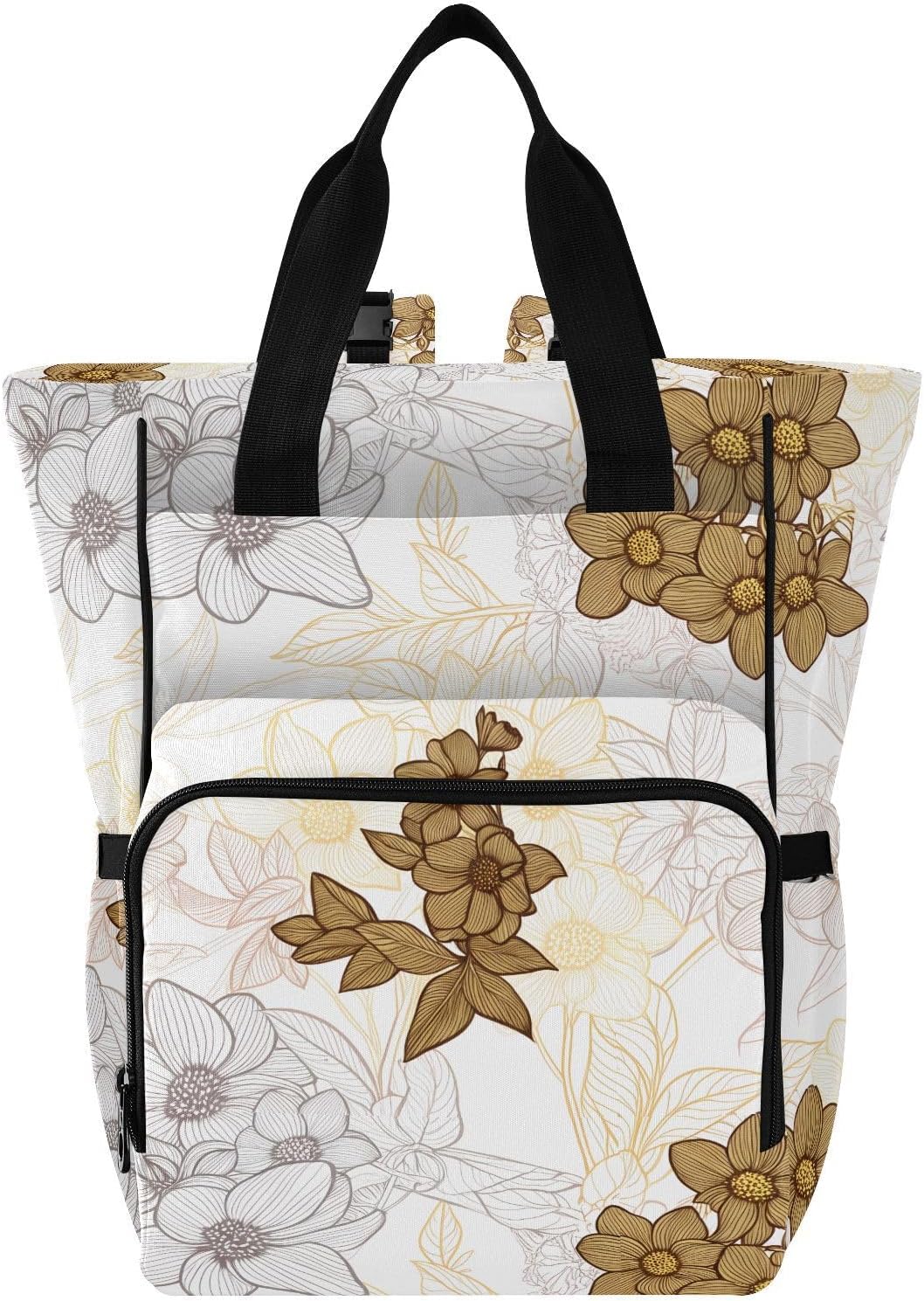 Diaper Bag Backpack, Multifunction Travel Bag for Moms Dads, Baby Changing Bag with Insulted Pockets, Stroller Straps and Side Bottle Pockets Elegant Floral Pattern