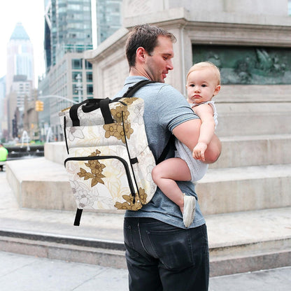 Diaper Bag Backpack, Multifunction Travel Bag for Moms Dads, Baby Changing Bag with Insulted Pockets, Stroller Straps and Side Bottle Pockets Elegant Floral Pattern