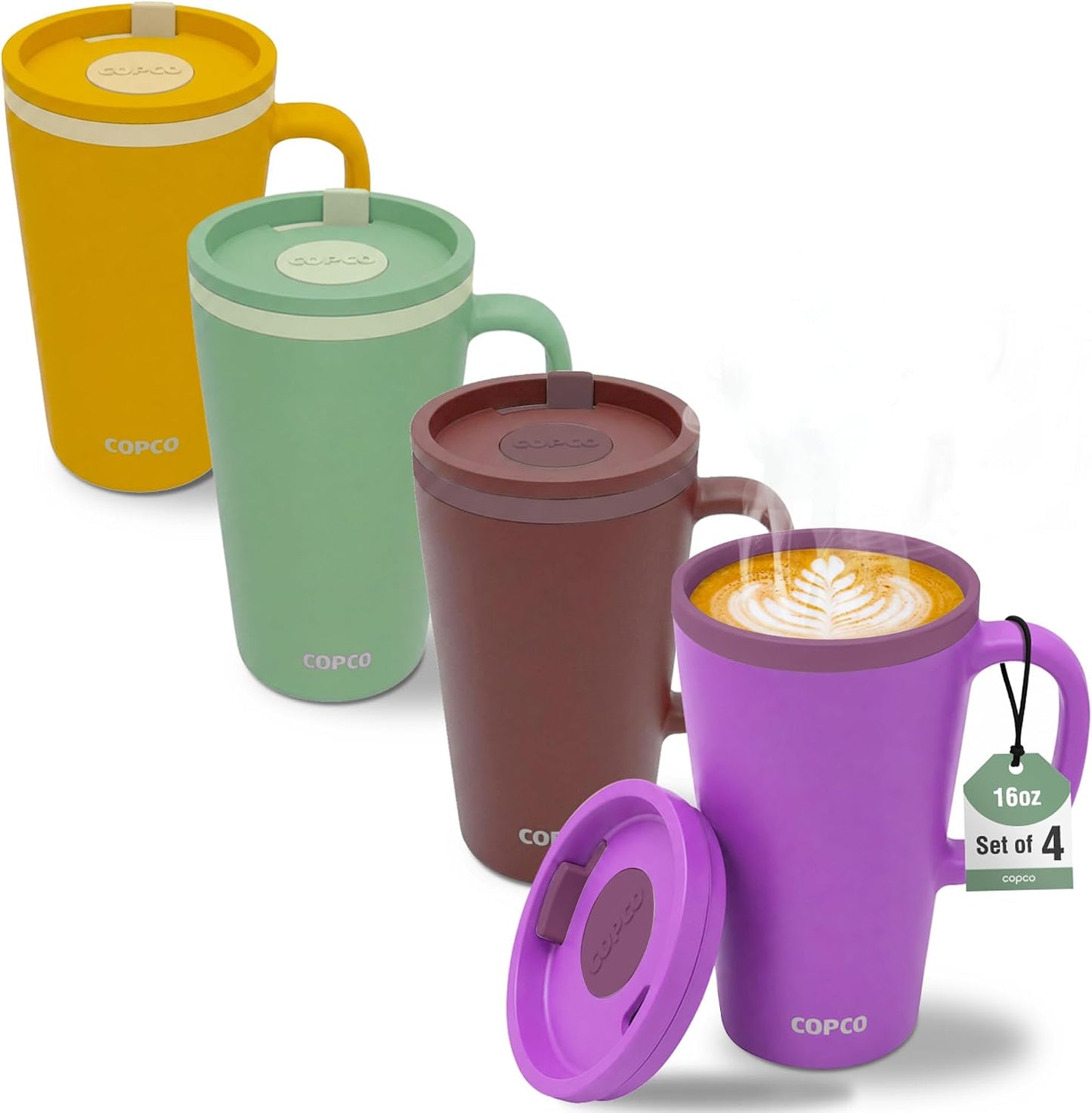 Cone Desk Mug - Purple, Chocolate, Green, Mustard, 16 Oz, Set of 4
