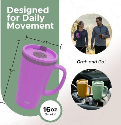 Cone Desk Mug - Purple, Chocolate, Green, Mustard, 16 Oz, Set of 4