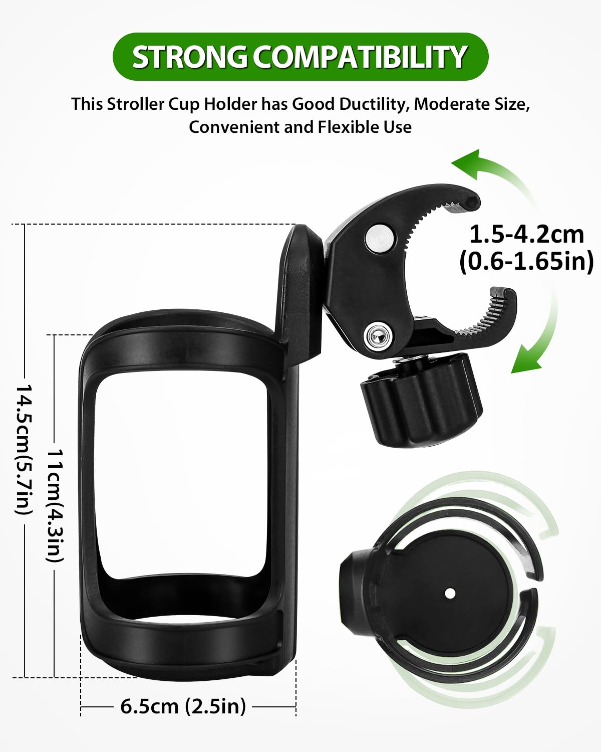 Stroller Cup Holders, Universal Drinks Holder, 2 Pack, Black