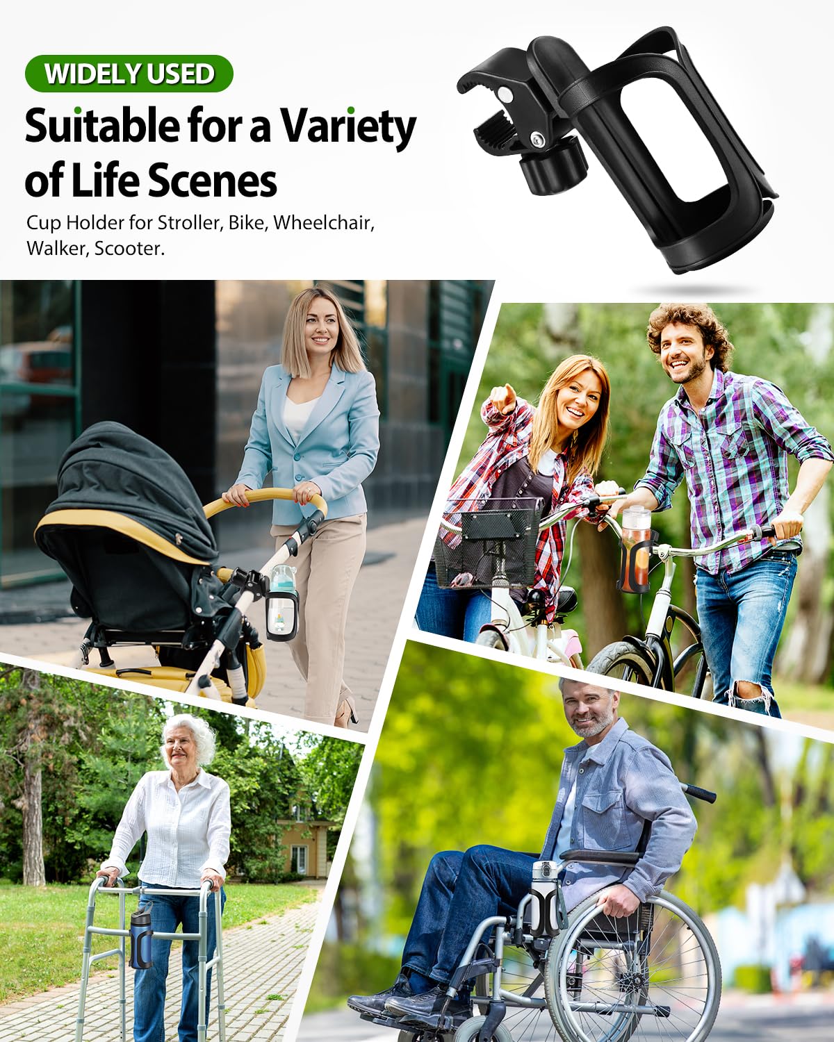 Stroller Cup Holders, Universal Drinks Holder, 2 Pack, Black