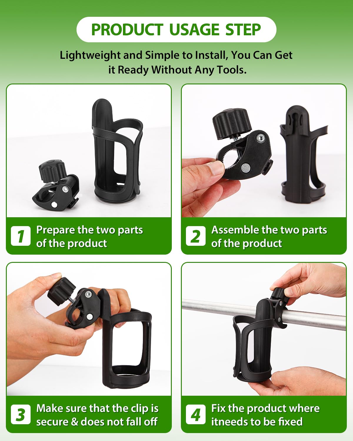 Stroller Cup Holders, Universal Drinks Holder, 2 Pack, Black
