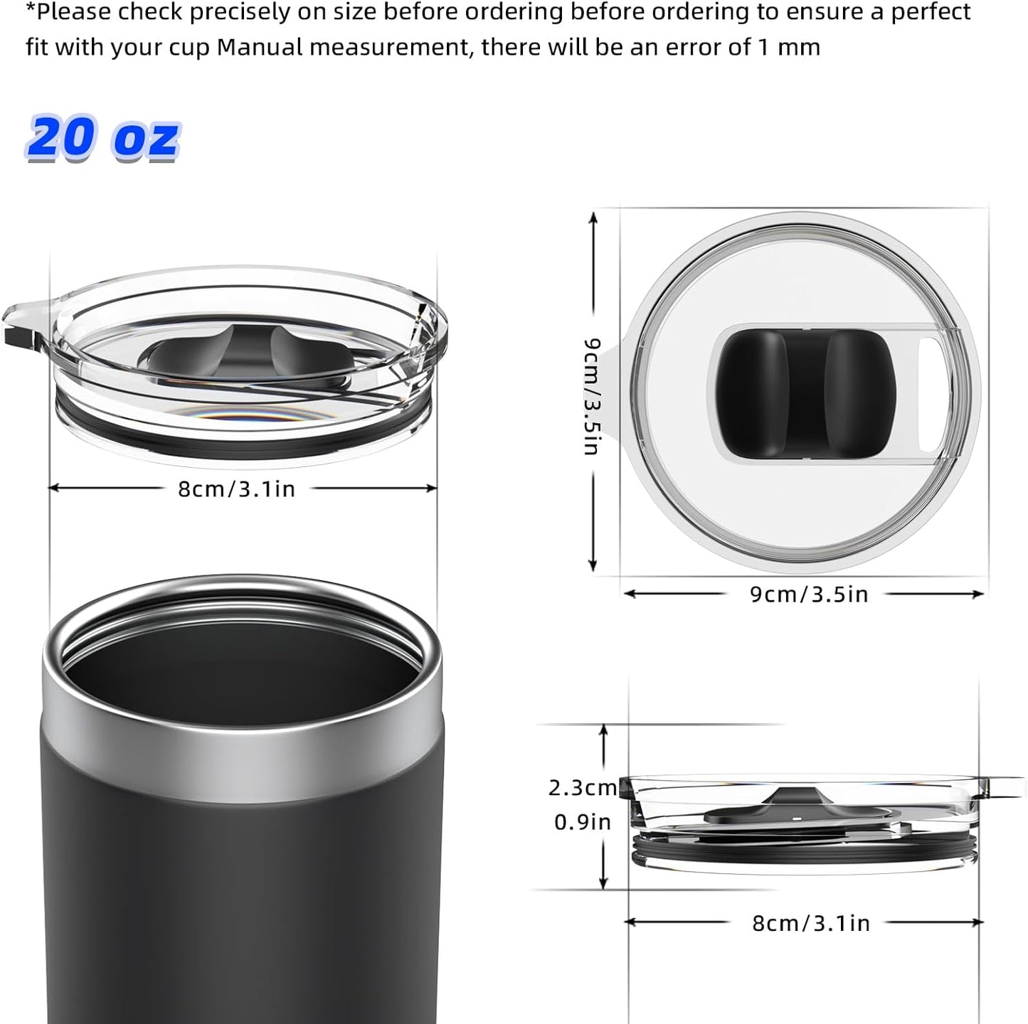 2 Pack Replacement Tumbler Lid for YETI 30 oz Tumbler, 14 oz Mug and 35 oz Straw Mug Replacement Cover with Magnetic Slider Switch (30oz, Black)