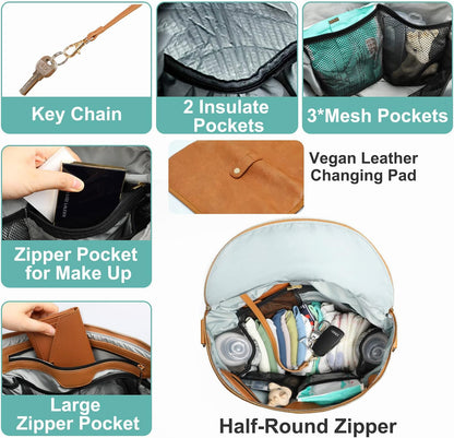 Diaper bag, Leather Diaper Bag Backpack by MF Store, Diaper Backpack with Laptop Sleeve,Changing Pad,Wipes Pouch,Stroller Straps and Insulated Pockets