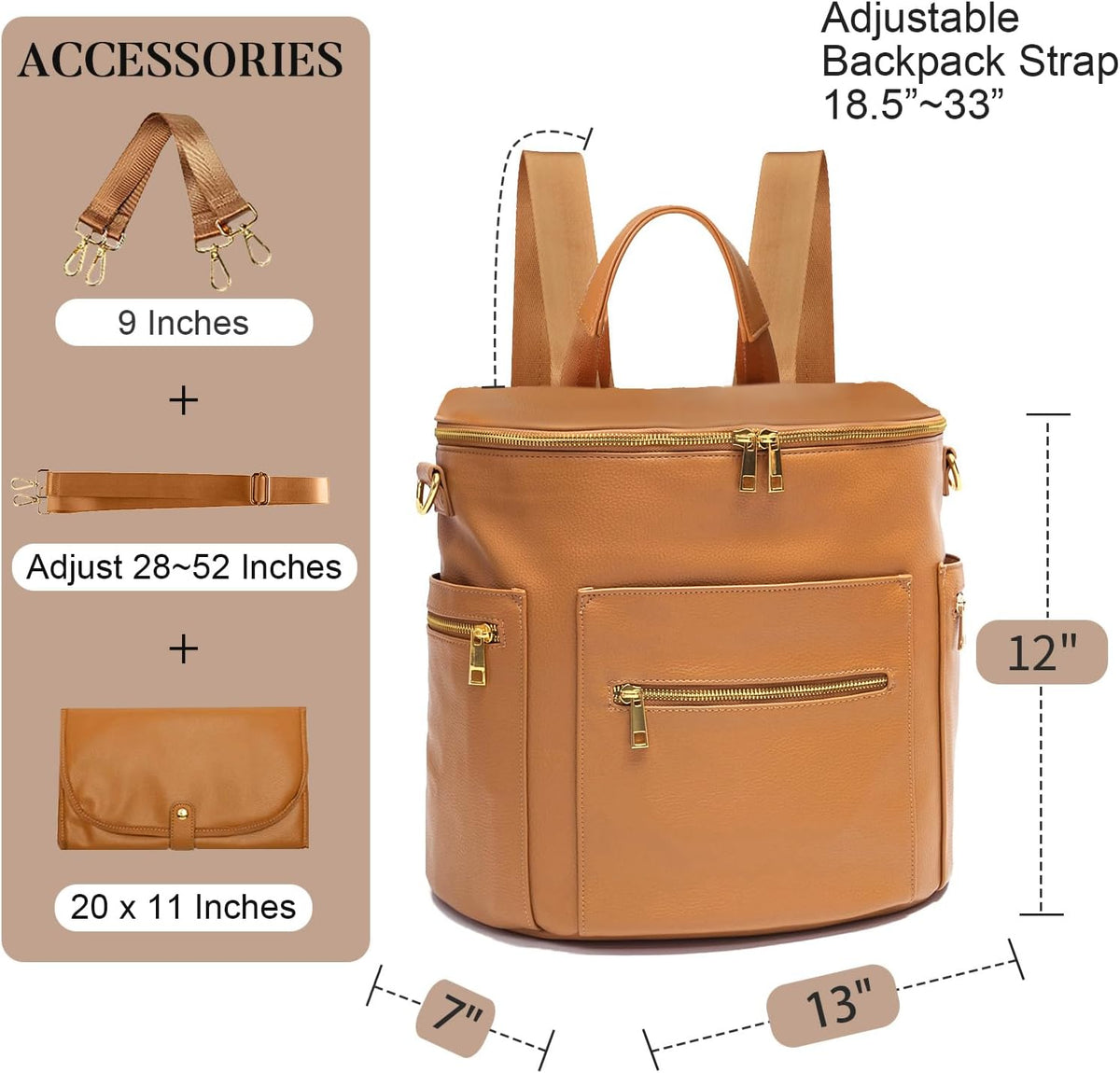 Diaper bag, Leather Diaper Bag Backpack by MF Store, Diaper Backpack with Laptop Sleeve,Changing Pad,Wipes Pouch,Stroller Straps and Insulated Pockets