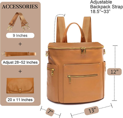 Diaper bag, Leather Diaper Bag Backpack by MF Store, Diaper Backpack with Laptop Sleeve,Changing Pad,Wipes Pouch,Stroller Straps and Insulated Pockets