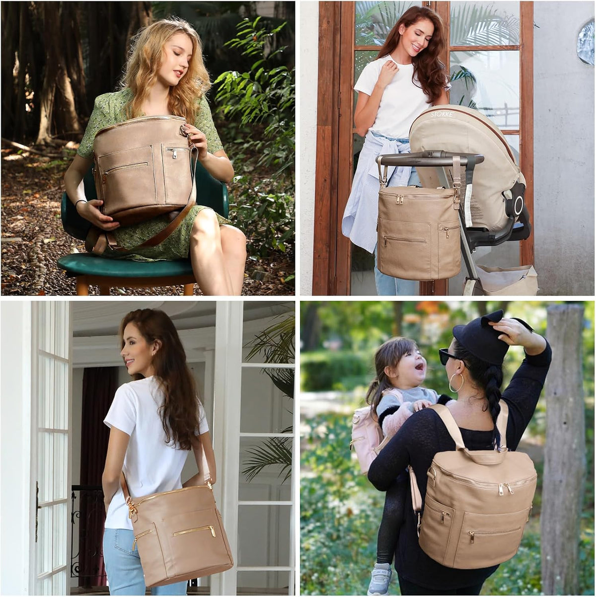 Diaper bag, Leather Diaper Bag Backpack by MF Store, Diaper Backpack with Laptop Sleeve,Changing Pad,Wipes Pouch,Stroller Straps and Insulated Pockets