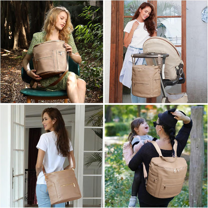 Diaper bag, Leather Diaper Bag Backpack by MF Store, Diaper Backpack with Laptop Sleeve,Changing Pad,Wipes Pouch,Stroller Straps and Insulated Pockets