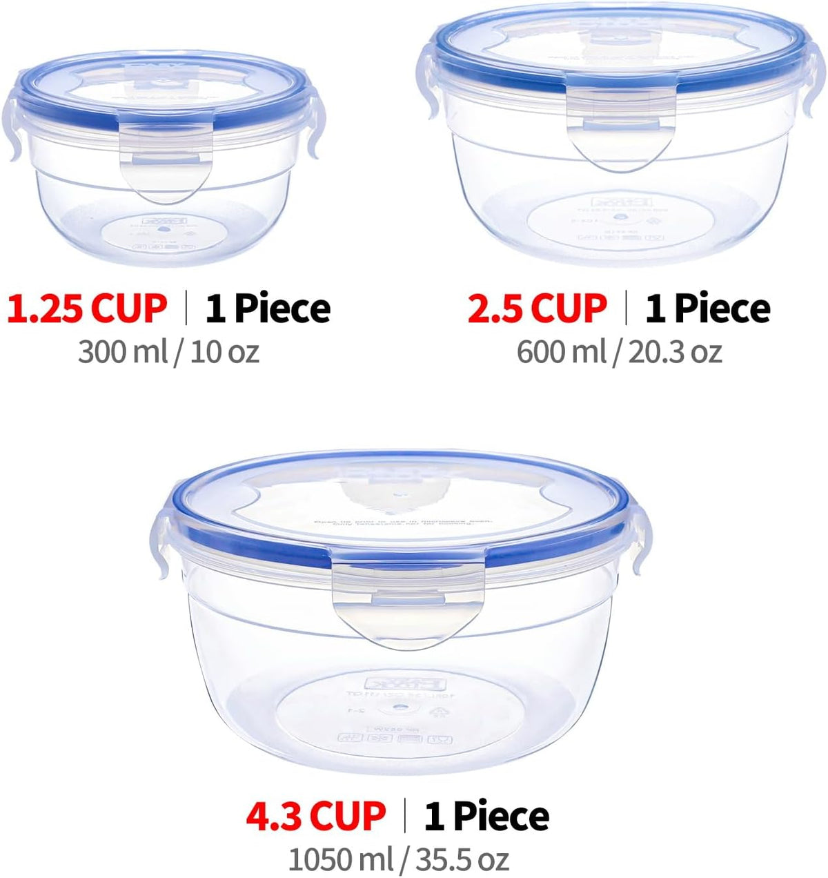Round Food Storage Containers, 1.25 cup 10 oz, 12-Piece