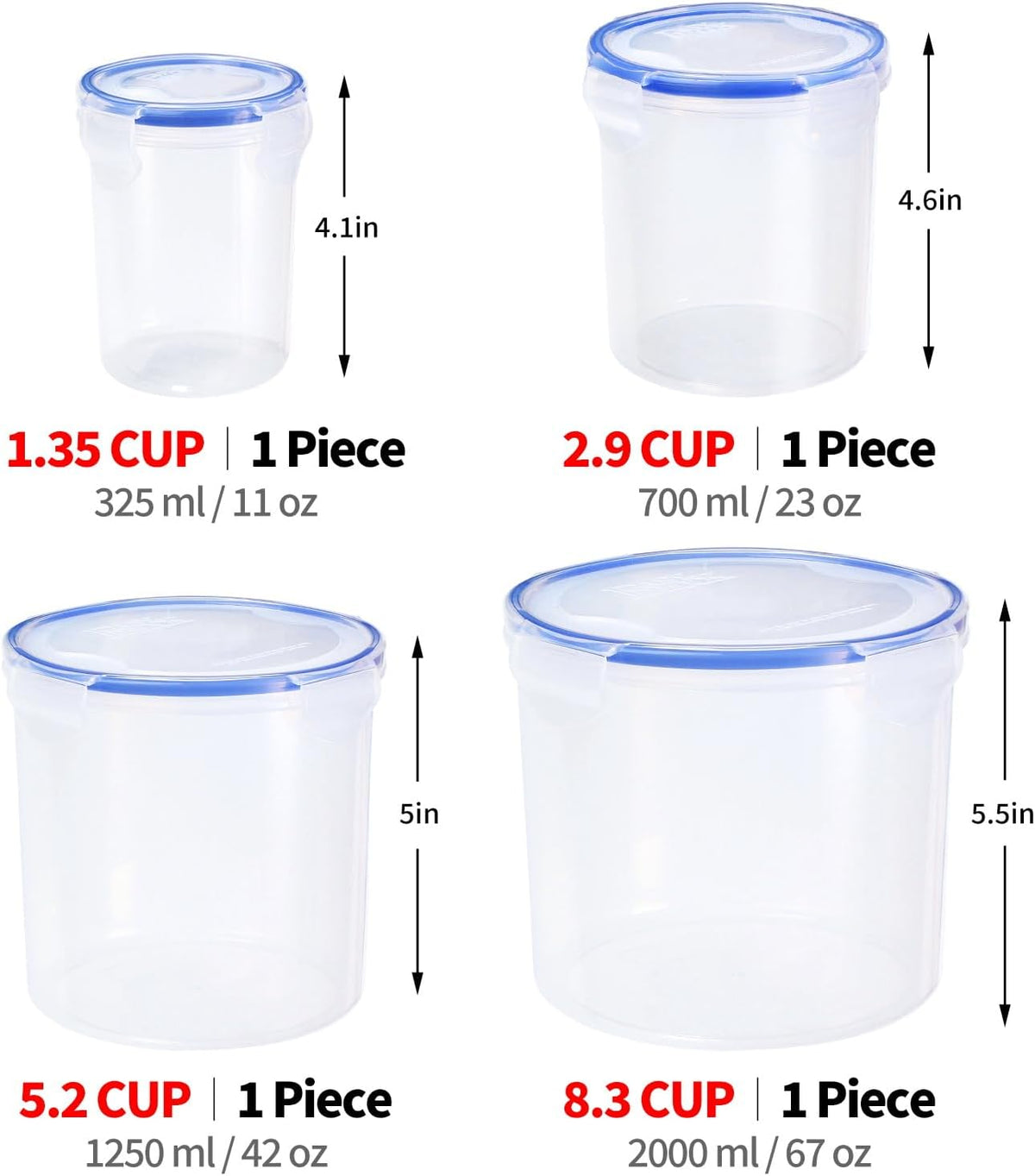 Round Food Storage Containers, 1.25 cup 10 oz, 12-Piece
