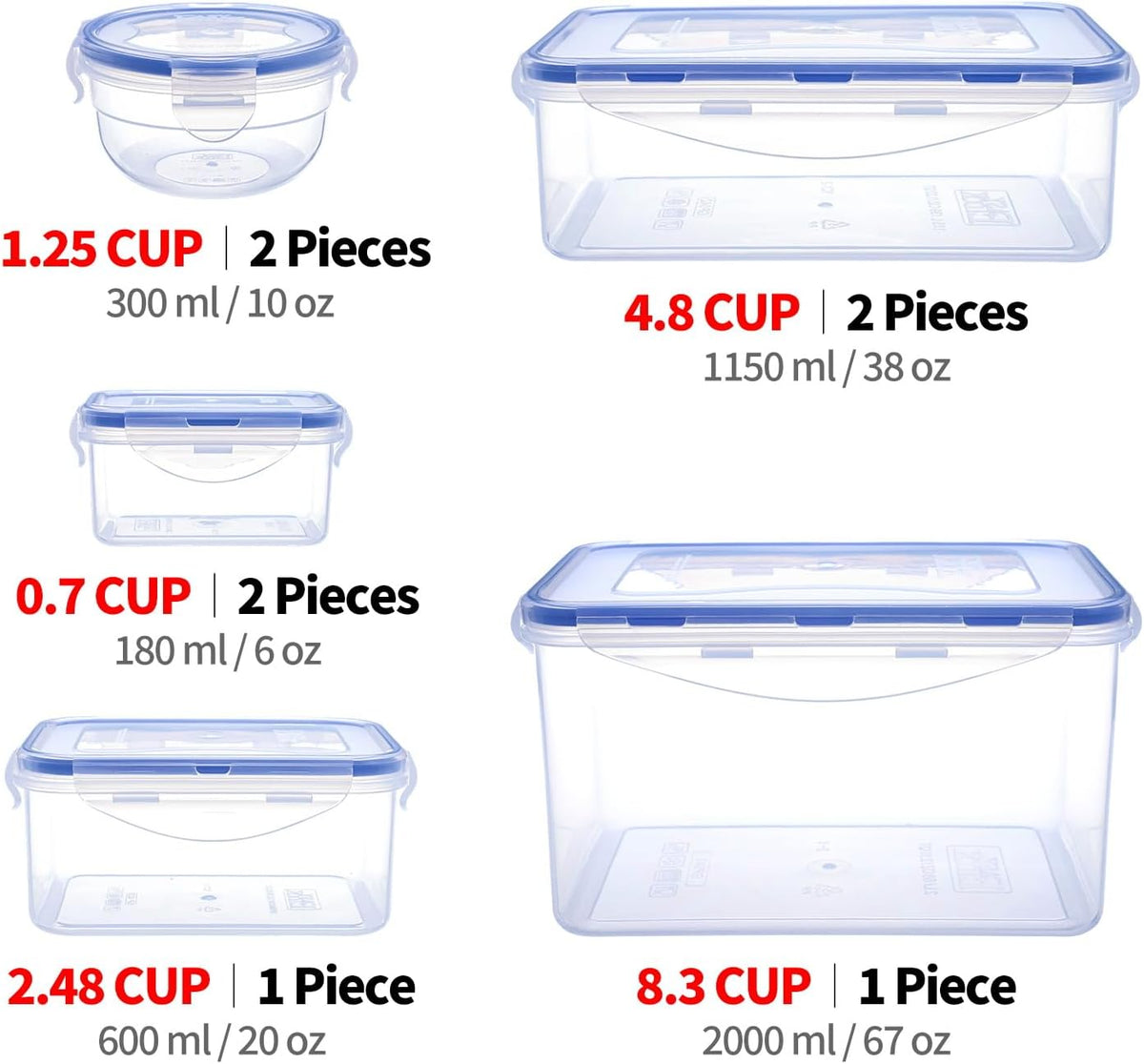 Round Food Storage Containers, 1.25 cup 10 oz, 12-Piece