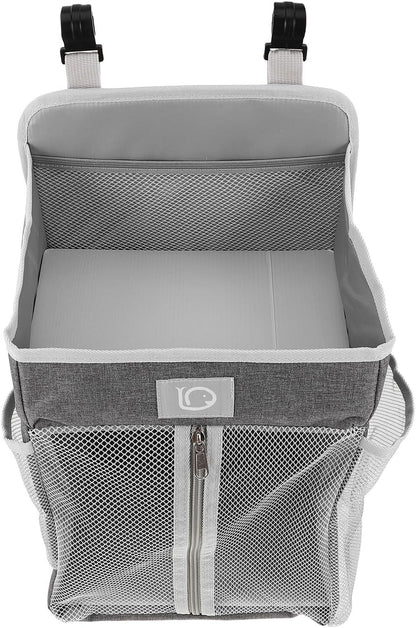 Large Bedside Storage Bag, Hanging Organizer for Diapers and Essentials, Portable Nursery Hanging Organizer with Multiple Pockets, Grey Fabric for Crib and Changing Table